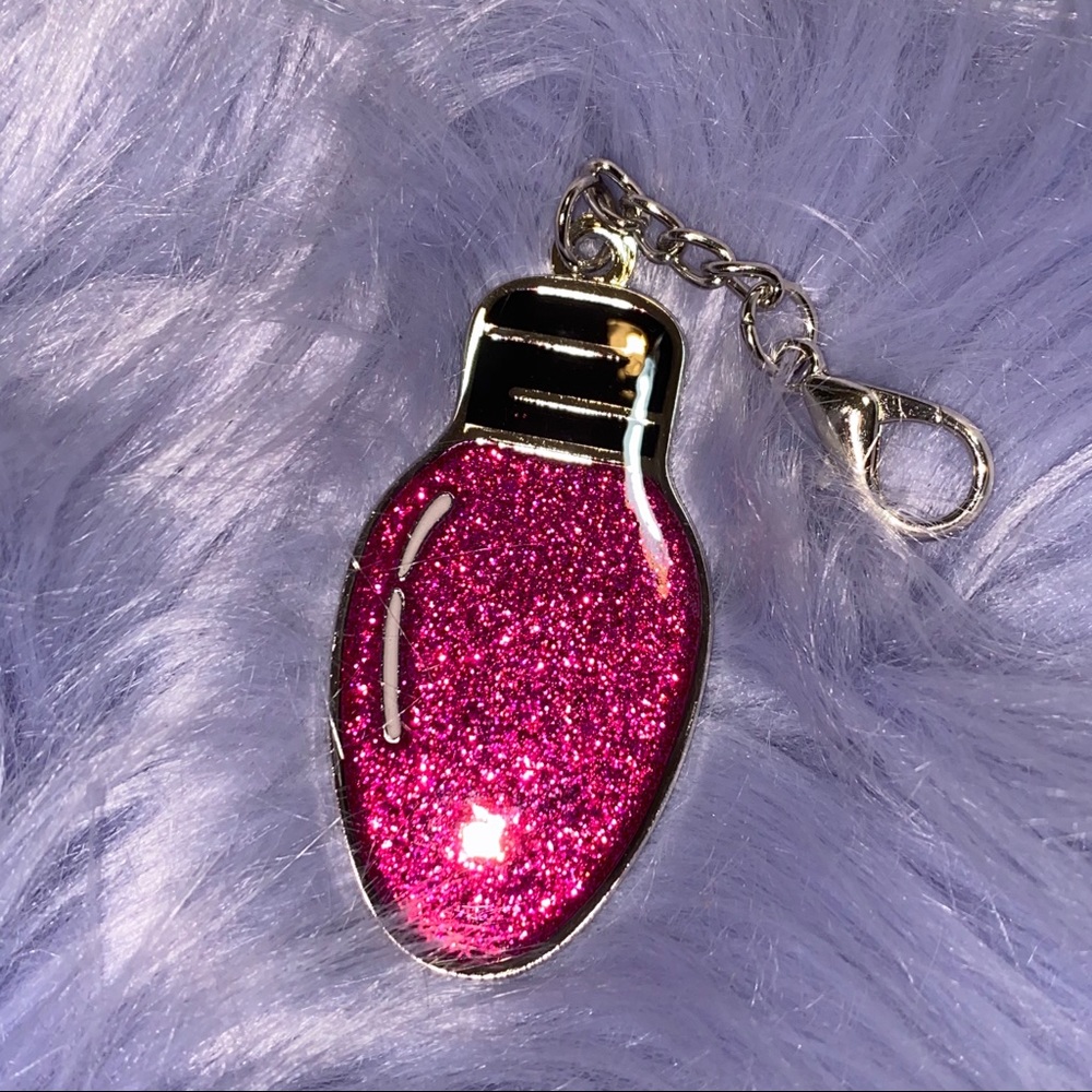 Hot Pink Glitter Christmas Light Keychain - Picture 3 of 4